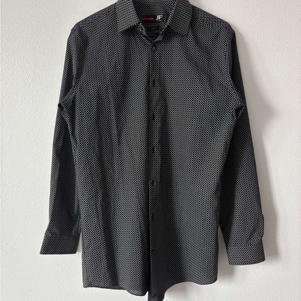 JF J.Ferrar Black and White Patterned Dress Shirt